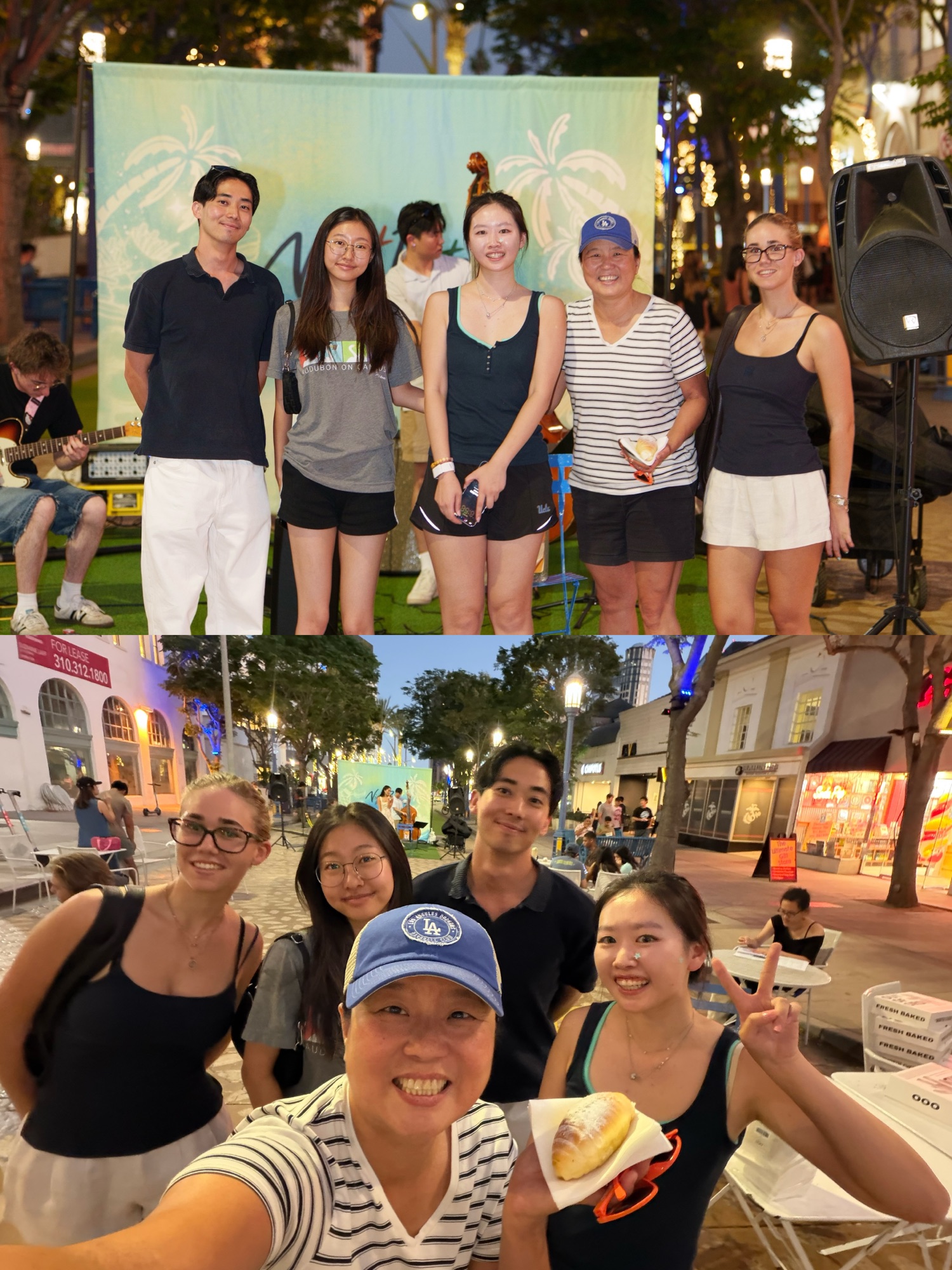 Two photos of guests enjoying NightBite at Broxton Plaza